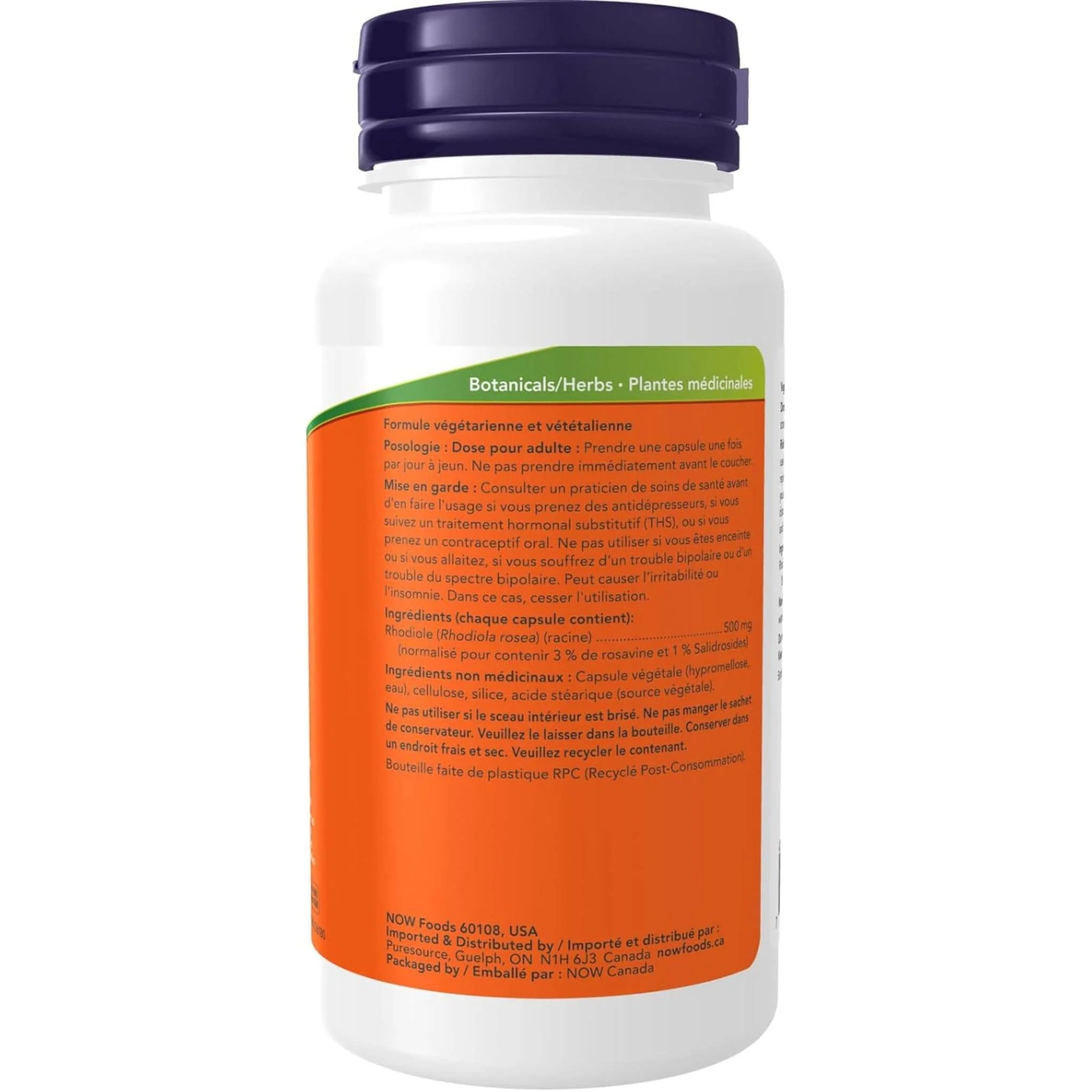 NOW Rhodiola 500mg, Arctic Root, Standardized Extract 3% Rosavins 1% Salidrosides, 60 Vegetable Capsules - Image 3